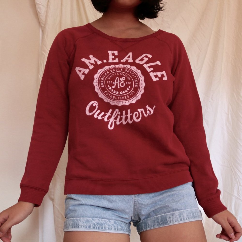 Maroon AEO Crewneck Pullover Sweatshirt